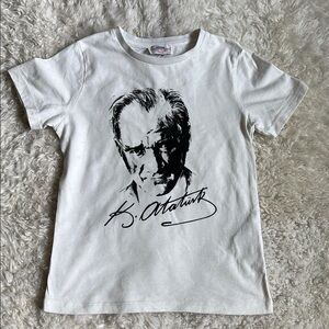 Kids White Graphic T-Shirt with Black Print Ataturk